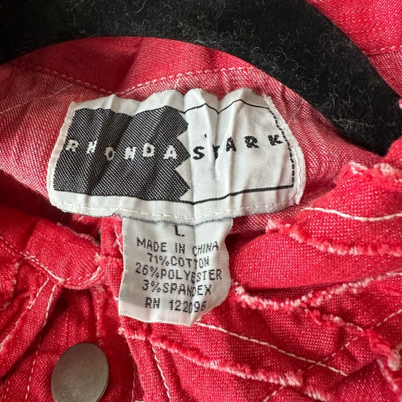 Vintage Rhonda Stark Red Crinkle Lightweight Shirt Jacket,  Raw Edge Detail, Lg - Picture 6 of 8